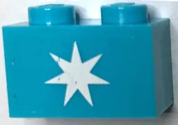Brick 1 x 2 with Maersk Star Logo Pattern (Sticker) - Set 10241 / Medium Azure