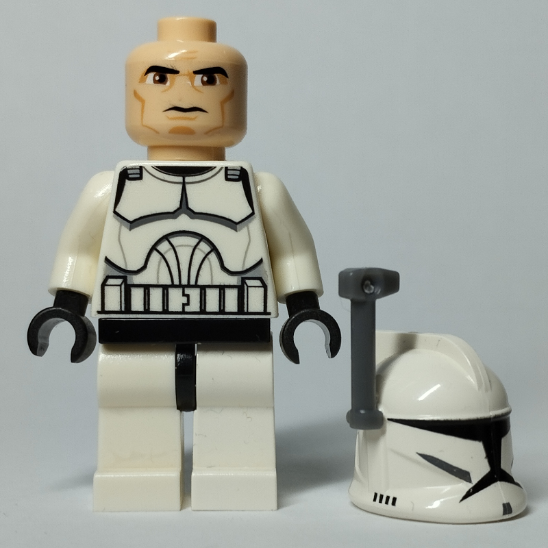 Lego Clone Trooper, Phase I Armor, Brown Eyes, Dark Bluish Gray Rangefinder