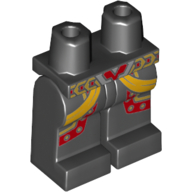Lego Hips and Black Legs with Dark Red and Gold Armor, Bright Light Orange Sash, Ornate Belt Print / Black