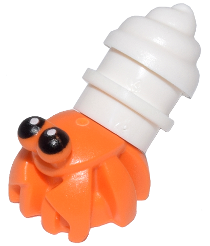 Lego Hermit Crab, Bar on Back with Black Eyes with White Pupils Pattern and Brick-Built White Shell