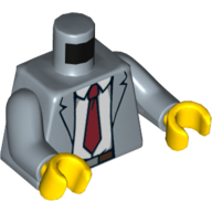 Lego Torso Open Suit Jacket with White Shirt, Red Tie and Belt Print, Sand Blue Arms, Yellow Hands / Sand Blue