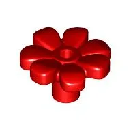 Plant, Flower, Minifig Accessory with 7 Thick Petals and Pin, Center Ring / Red
