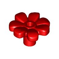 Lego Plant, Flower, Minifig Accessory with 7 Thick Petals and Pin, Center Ring / Red