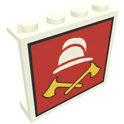 Panel 1 x 4 x 3 - Solid Studs with White Fireman Cap and 2 Yellow Axes Print