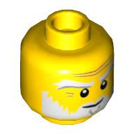 Lego Minifig Head Sensei Wu (Master), White Eyebrows, Beard, Angry Smile / Yellow