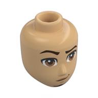 Lego Minidoll Head Male, Black Eyebrows, Brown Eyes, Bears, Raised Eyebrow, Lopsided Smile / Warm Tan