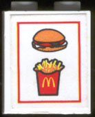 Lego Brick 1 x 2 x 2 with Inside Axle Holder with McDonald's Fries & Hamburger Pattern (Sticker) - Set 3438