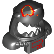 Lego Mask Shark Head with Wide Open Mouth with Red and Yellow Markings, and Front Panel with Red Battery Print / Black