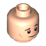 Lego Minifig Head Dr Peter Venkman, Brown Eyebrows, Chin and Cheek Dimples, Slight Smile / Scared Print / Light Nougat