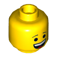 Lego Minifig Head Emmet, Open Mouth Grin / Confused with Left Eyebrow Raised / Yellow