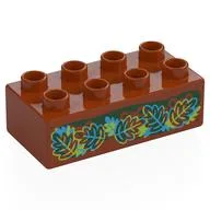 Duplo Brick 2 x 4 with Red, Blue, Lime Leaves, Hidden Picture Print