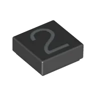 Tile 1 x 1 with Silver Number 2 Print / Black