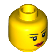 Lego Minifig Head Nya (Samurai X) / Rootbeer Belle, Thin Eyebrows, Eyelashes, White Pupils, Red Lips Smile Print [Hollow Stud] / Yellow
