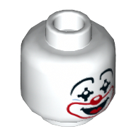 Lego Minifig Head Jimbo Loblo, Clown Make Up, Pointed Eyes, Red Nose and Mouth, Smile with Tongue Print / White