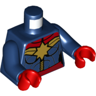 Lego Torso Bodysuit, Gold Star and Red Sash print (Captain Marvel), Dark Blue Arms, Red Hands / Dark Blue
