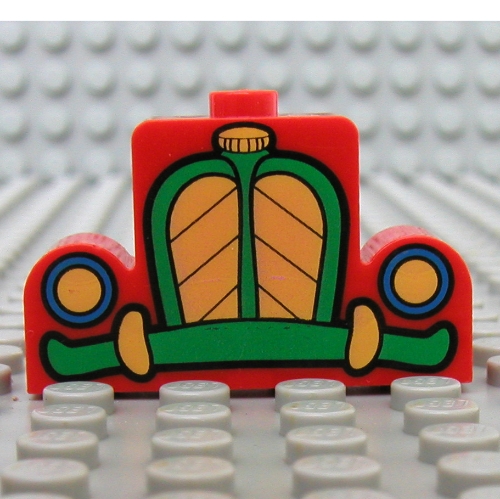 Lego Brick Curved 1 x 4 x 2 Centre Stud Top with Yellow and Green Mickey Mouse Car Grill Print / Red