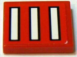 Tile 2 x 2 with 3 White Bars with Black Outline on Red Pattern (Sticker) - Set 2556