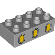 Lego Duplo Brick 2 x 4 with 3 Yellow Oval Windows Print / Light Bluish Gray