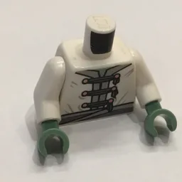 Torso, Tunic, Light Bluish Gray Trim and Belt, Dark Bluish Gray Ties, Gold Buttons / Dragon Symbol on Back Print, White Arms, Sand Green Arms / White