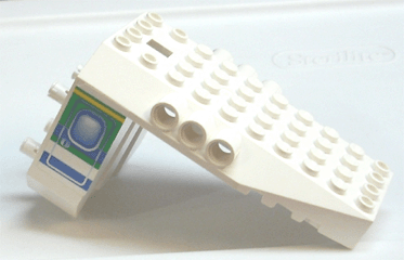Lego Aircraft Fuselage Aft Section Angular Bottom 6 x 10 x 5 with Blue and Green Door Pattern on Both Sides (Stickers) - Set 4620