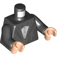 Lego Torso Tuxedo, White Shirt, Black Bow Tie Print, Black Arms, Light Nougat Hands / Black