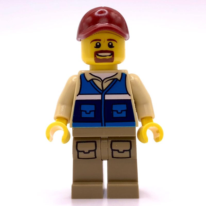 Lego Man, Blue Vest, Dark Red Cap, Goatee Beard
