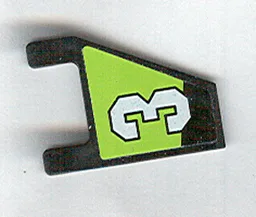 Flag 2 x 2 Trapezoid with Flat Edge with White Number 3 on Lime and Black Background Pattern Model Right Side (Sticker) - Set 8356