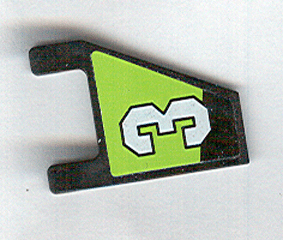 Lego Flag 2 x 2 Trapezoid with Flat Edge with White Number 3 on Lime and Black Background Pattern Model Right Side (Sticker) - Set 8356