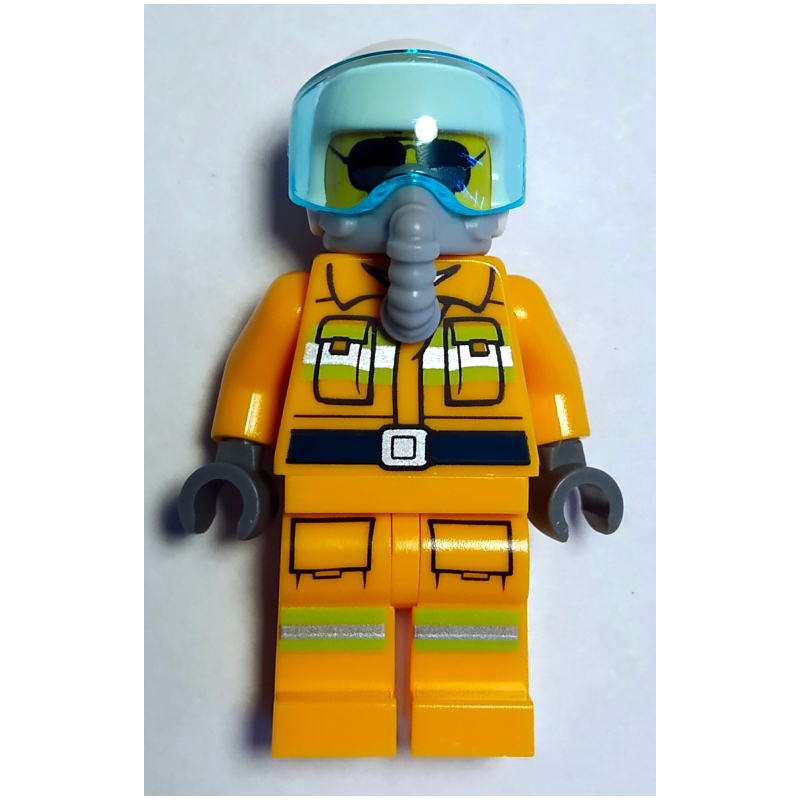 Lego Pilot, Orange Torso, Orange Legs, White Helmet, Breathing Apparatus (Allie Aires)