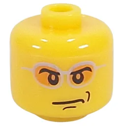 Pen Bead, Round Large, Curved Edges / Cylinder with Minifig Head with Silver Glasses, Orange Lenses Print / Yellow