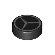 Tile Round 1 x 1 with Silver Mercedes Logo Print / Black