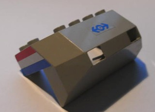 Lego Train Front Sloping Base with Train Logo and Blue / White / Red Stripes Pattern on Both Sides (Stickers) - Sets 4558 / 10001