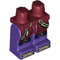 Lego Hips and Dark Purple Legs with Cord with Teeth, Buckles on Knees and Bones on Feet Print / Dark Red