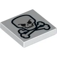Tile 2 x 2 with Skull and Crossbones Print / White