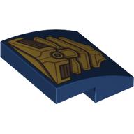 Lego Brick Curved 2 x 2 x 2/3 with Gold Armor print / Dark Blue
