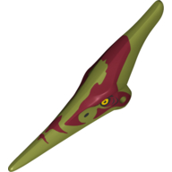 Lego Animal Body Part, Dinosaur, Pteranodon Head Yellow Eyes, Dark Red Marks / Olive Green