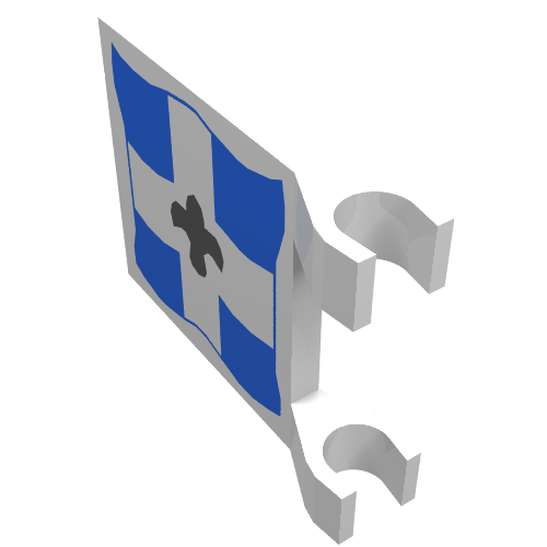 Lego Flag 2 x 2 Square [Thin Clips] with Imperial Soldier Black Symbol over White Cross on Blue Background Print / White