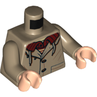 Lego Torso Jacket, Dark Red Shirt, Laces Print, Dark Tan Arms, Light Nougat Hands / Dark Tan