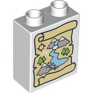 Lego Duplo Brick 1 x 2 x 2 with Treasure Map, Mountains, River print / White