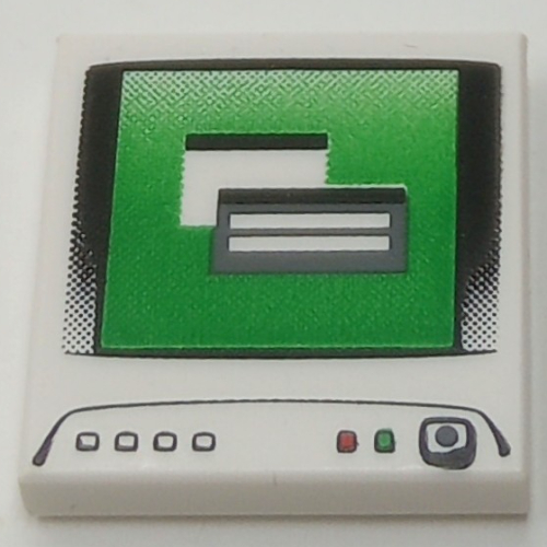 Lego Tile 2 x 2 with Computer Monitor, Dark Bluish Gray Power Switch Dot Print