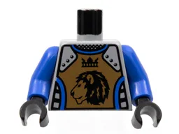 Torso Castle Knights Kingdom II Lion with Crown Pattern / Royal Blue Arms / Black Hands