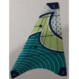 Sail, Triangular, 3 Corner Holes, Dark Turquoise and Yellowish-Green Wave Print / Trans-Clear
