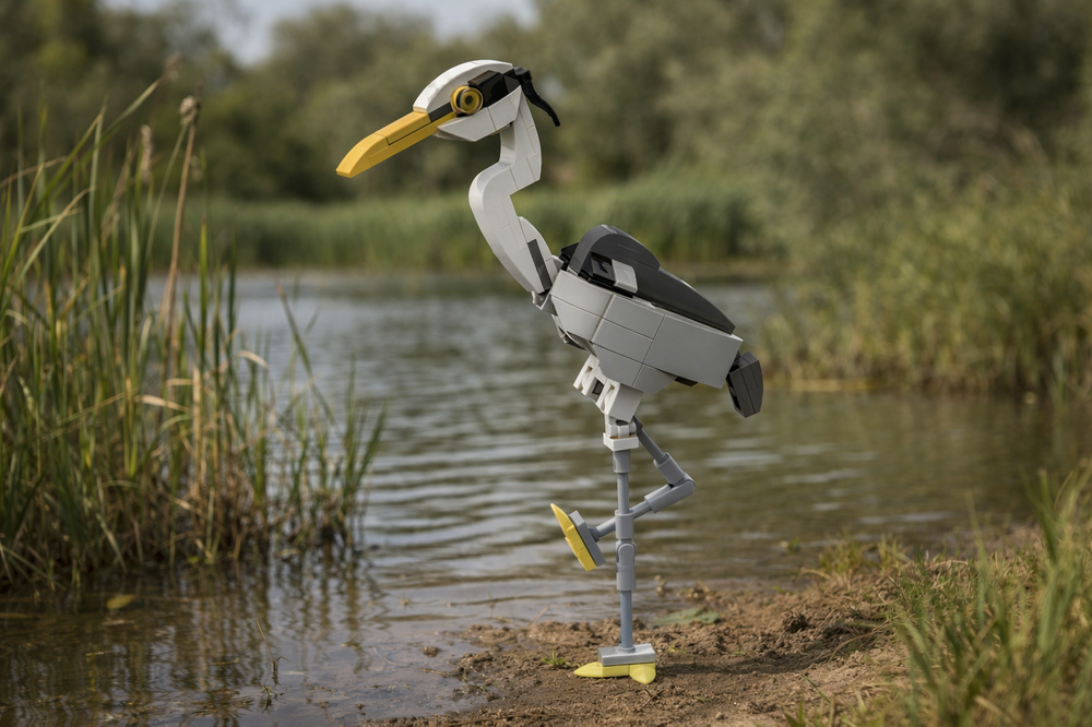 Lego Gray heron (Ardea cinerea) - Posable and elegant