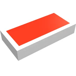 Tile 1 x 2 with Red Rectangle Print / White