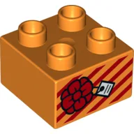 Duplo Brick 2 x 2 with Present with Red Bow and White Gift Tag on Red Striped Gift Paper Print / Orange