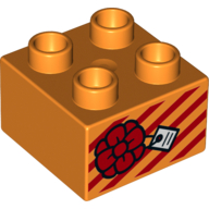 Lego Duplo Brick 2 x 2 with Present with Red Bow and White Gift Tag on Red Striped Gift Paper Print / Orange