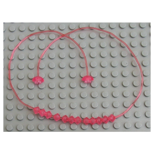 Lego Clikits Cord, Jelly String, 375mm, with Same Colored Caps, and 12 Frosted Trans-Pink Beads / Trans-Pink