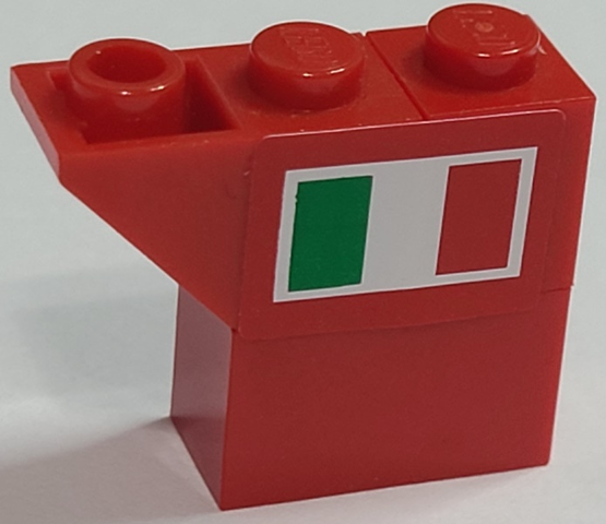 Lego Stickered Assembly 3 x 1 x 2 with Italian Flag on Red Background Pattern Model Right Side (Sticker) - Set 8157