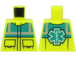 Torso Dark Turquoise Safety Vest with Silver Reflective Stripes, Black Pockets, EMT Star of Life on Back Pattern / Vibrant Yellow