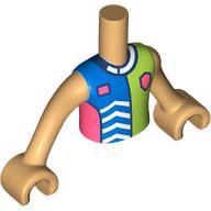 Lego Minidoll Torso Boy with Blue/Lime/Coral Shirt, Shield, Dark Blue Collar print, Warm Tan Arms and Hands / Warm Tan